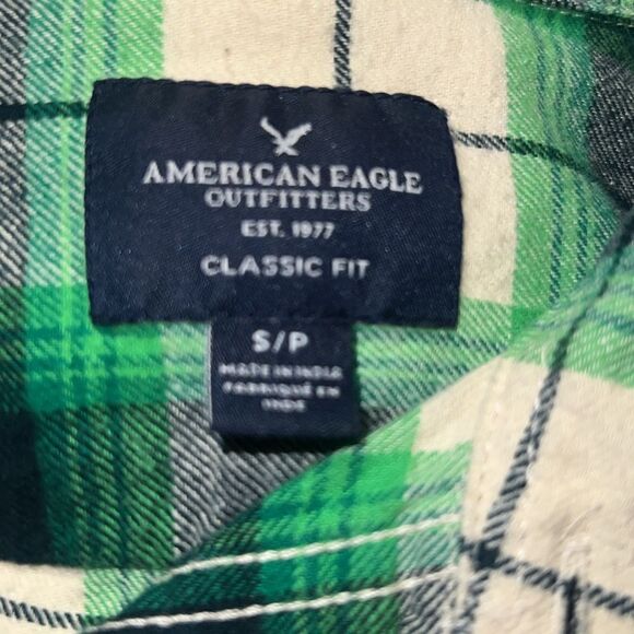 AMERICAN EAGLE Green Plaid Flannel Shirt-S - Picture 7 of 9